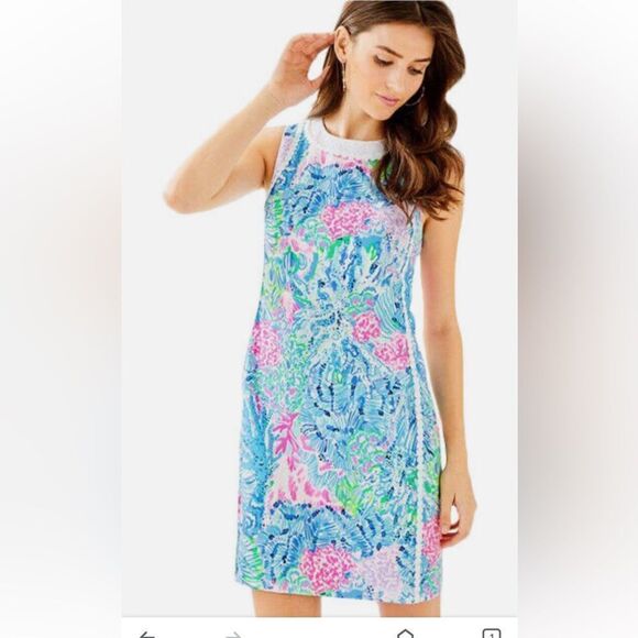 Lily Pulitzer Mila stretch‎ sheath dress sleeveless pink and blue, size 6 - Picture 1 of 15